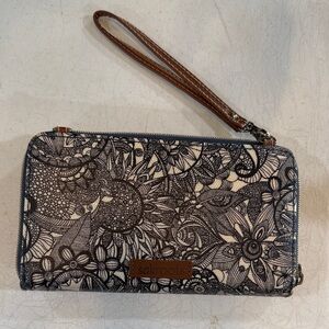 Sakroots Black and Cream Floral Wristlet